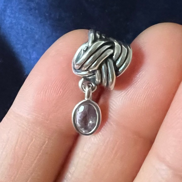 Retired Pandora Tied Together Sterling Silver Dangle Charm With Pink Amethyst - Picture 6 of 11